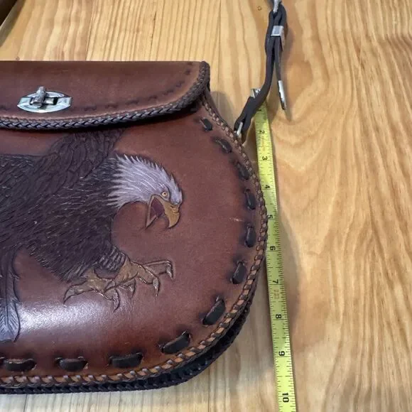 Vintage Handmade Tooled Leather Eagle Bird Saddlebag Shoulder Purse Western - Picture 5 of 16